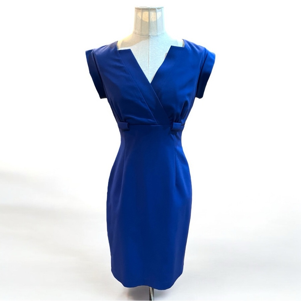 Calvin Klein Cobalt Blue Midi Sheath  Dress with V-Neck Size 2